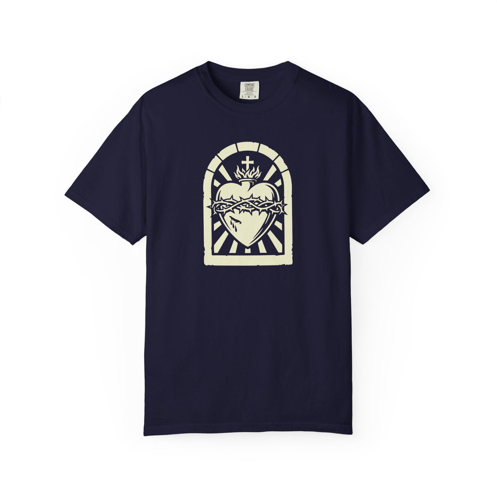 Sacred Heart of Jesus Woodcut Catholic T-Shirt
