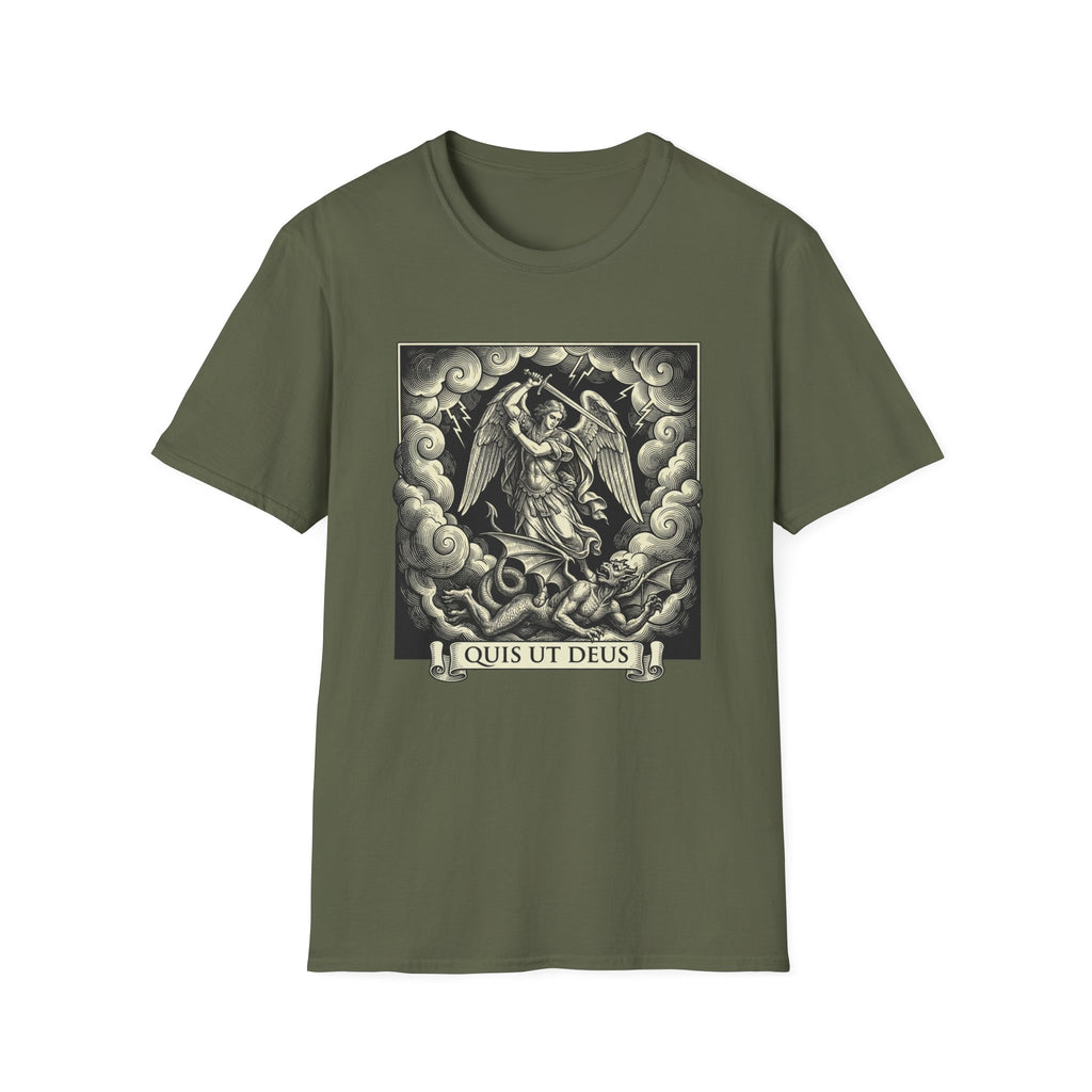 Quis Ut Deus Engraving T-Shirt