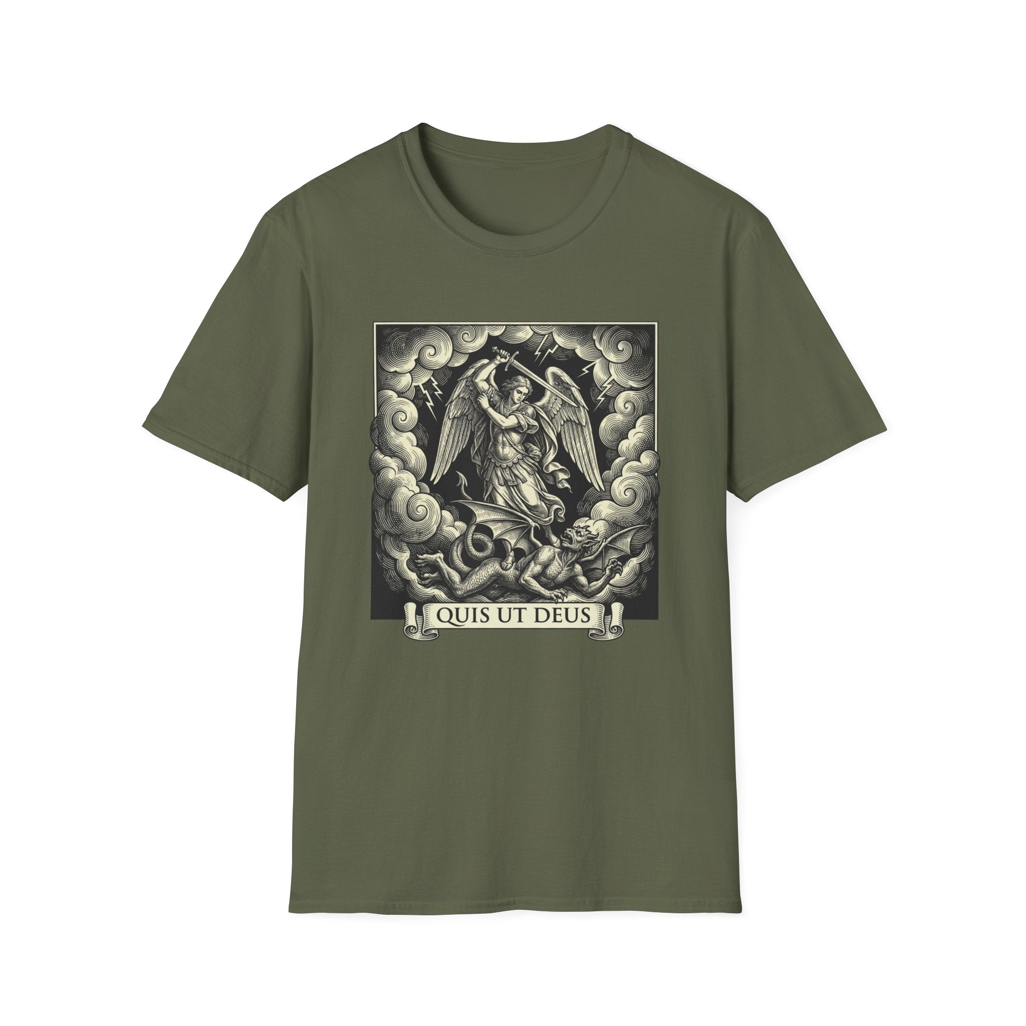 Quis Ut Deus Engraving T-Shirt