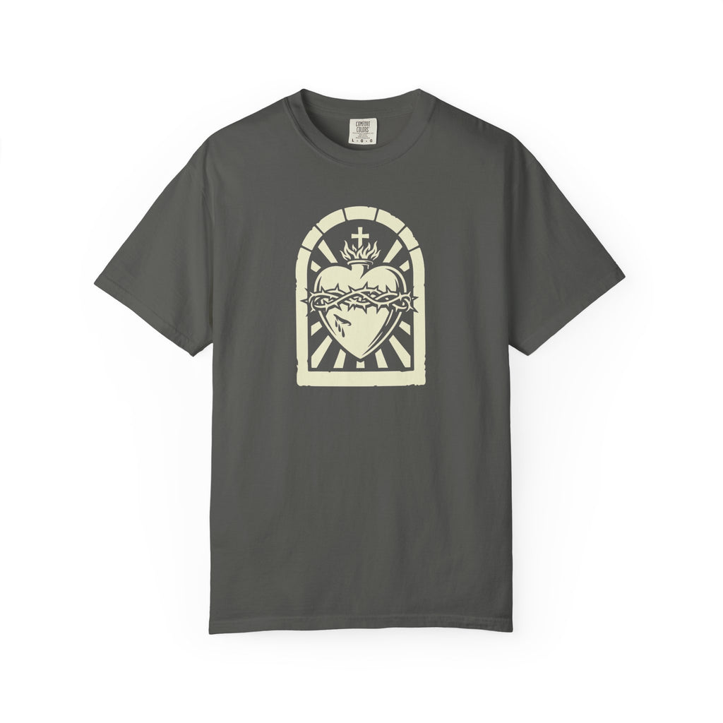 Sacred Heart of Jesus Woodcut Catholic T-Shirt