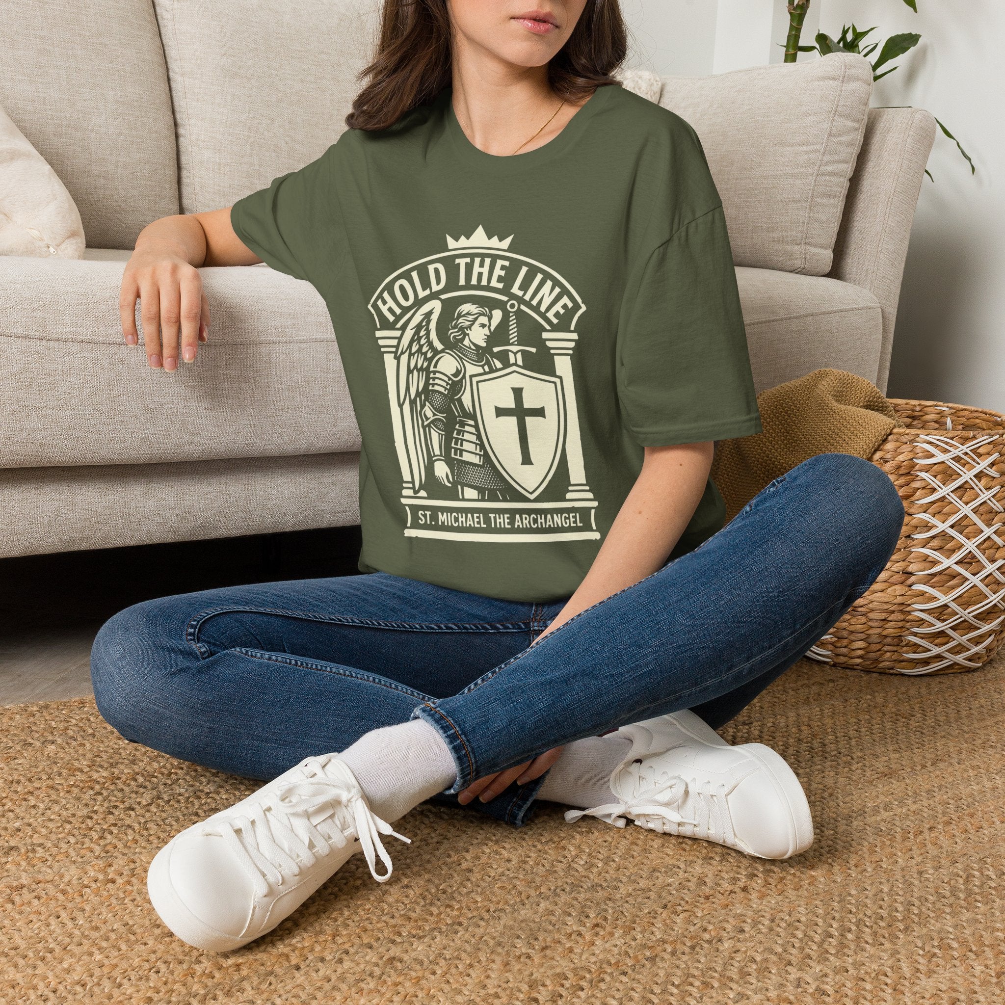 St. Michael Hold the Line Heraldic Shield T-Shirt