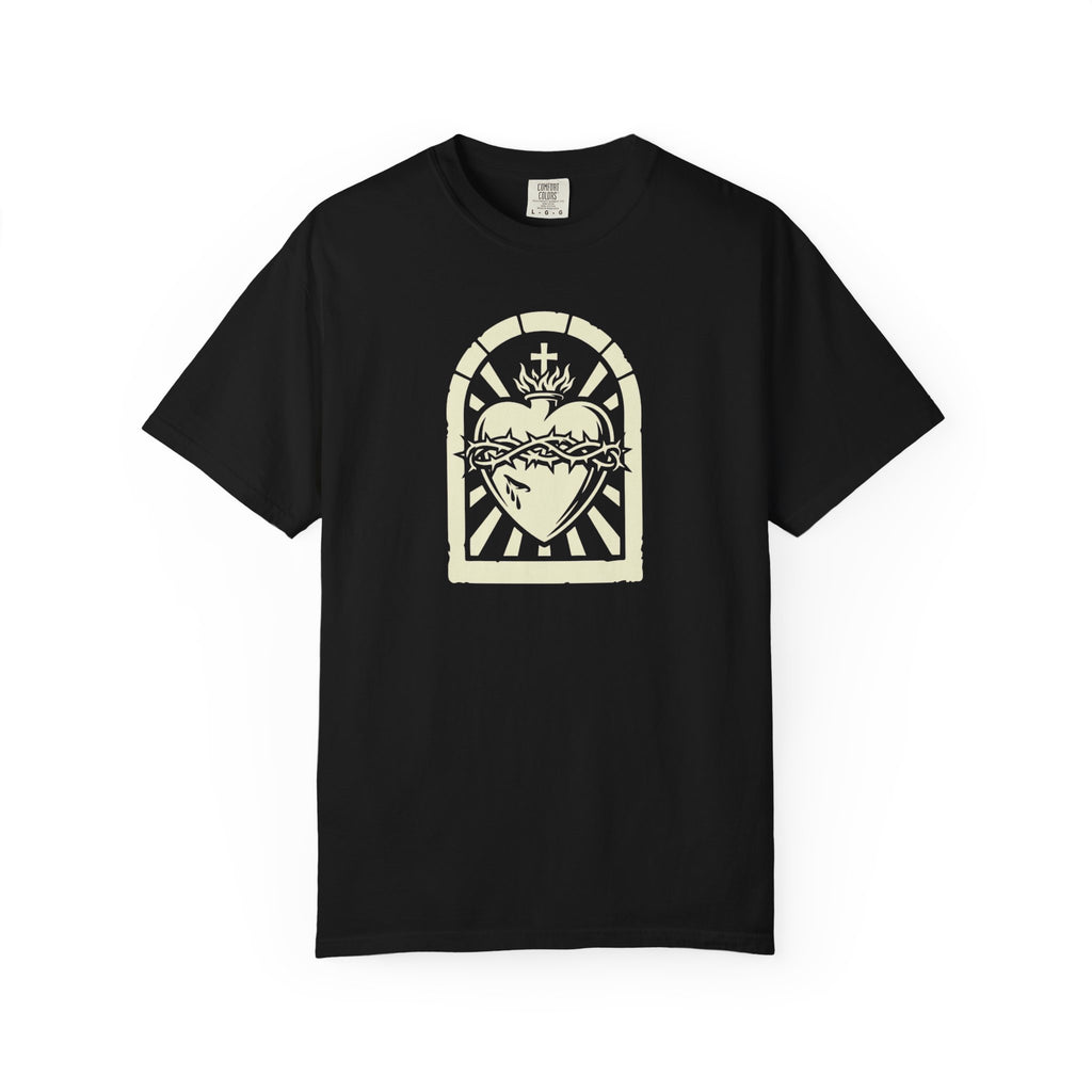 Sacred Heart of Jesus Woodcut Catholic T-Shirt