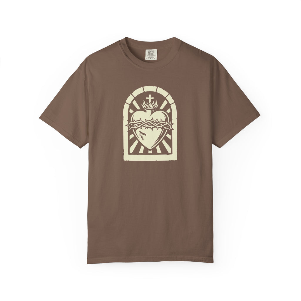 Sacred Heart of Jesus Woodcut Catholic T-Shirt