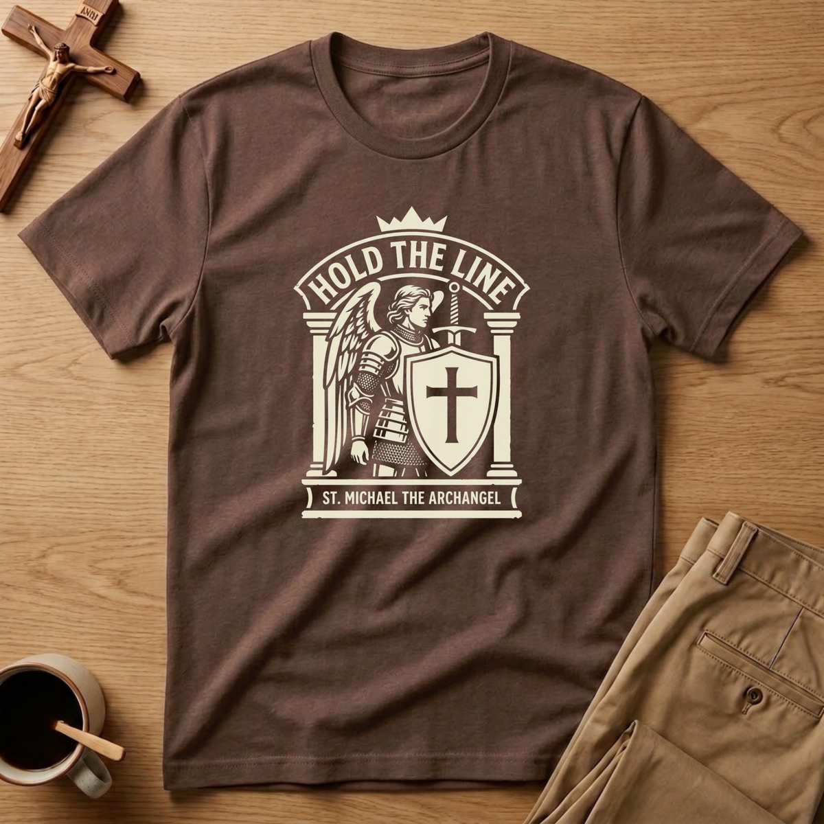 St. Michael Hold the Line Heraldic Shield T-Shirt