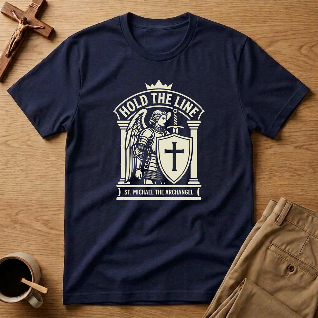 St. Michael Hold the Line Heraldic Shield T-Shirt