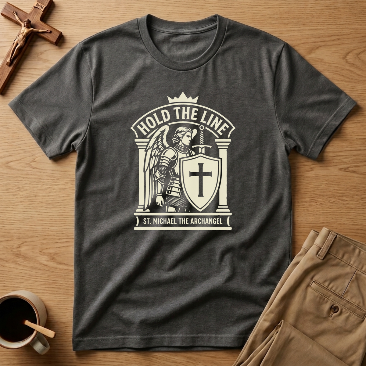 St. Michael Hold the Line Heraldic Shield T-Shirt