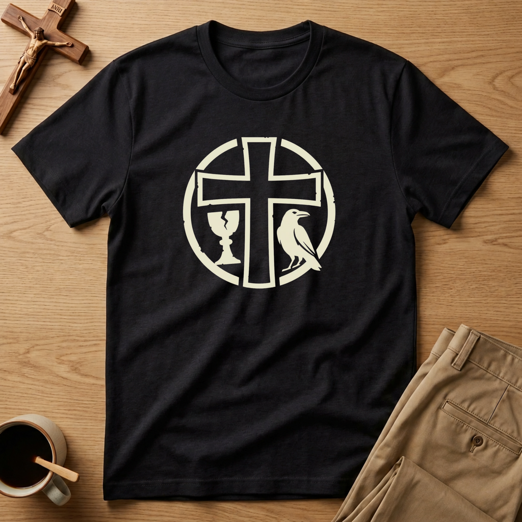 St. Benedict Fortress Cross Chalice & Raven T-Shirt