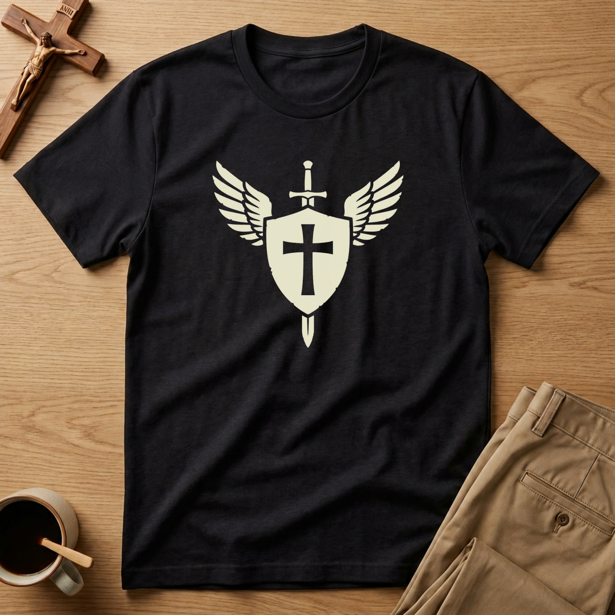 St. Michael Winged Guardian Shield Catholic T-Shirt