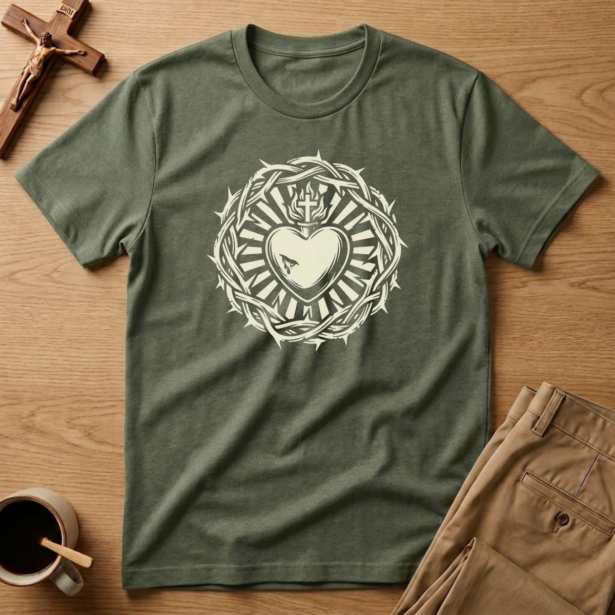 Sacred Heart Passion Engraving Catholic T-Shirt