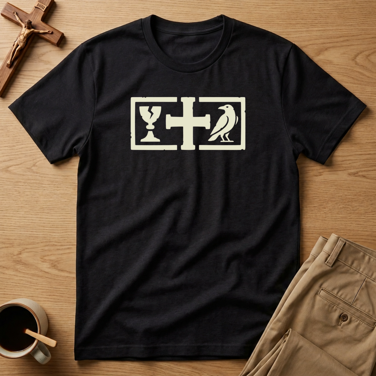 St. Benedict Monastic Cross Chalice & Raven T-Shirt