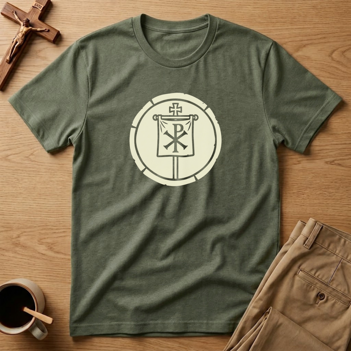 Chi-Rho Victory Medallion Catholic T-Shirt