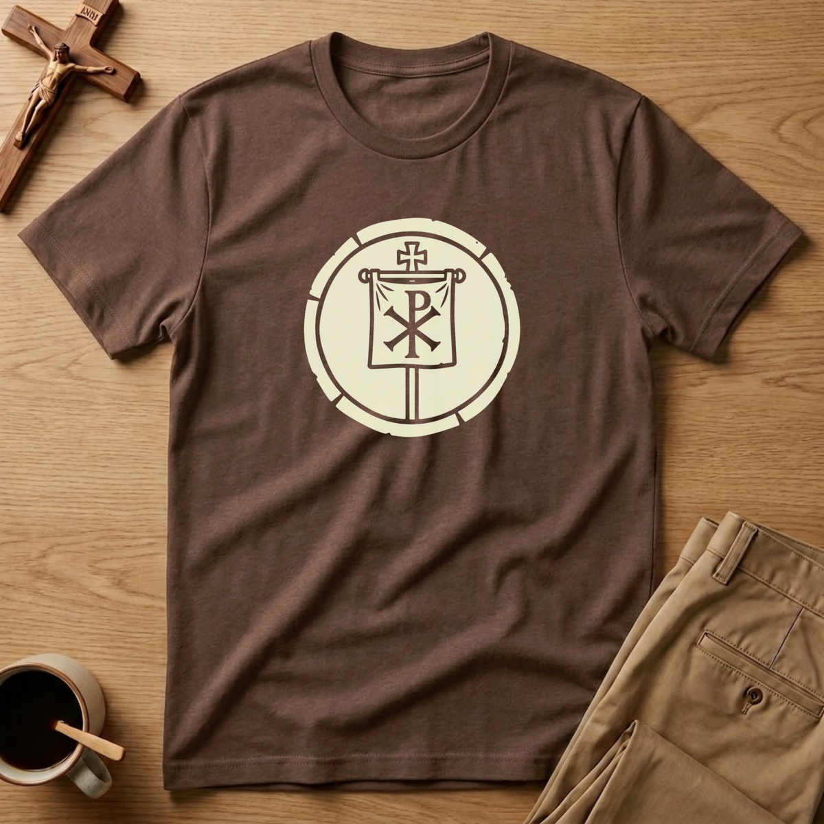 Chi-Rho Victory Medallion Catholic T-Shirt