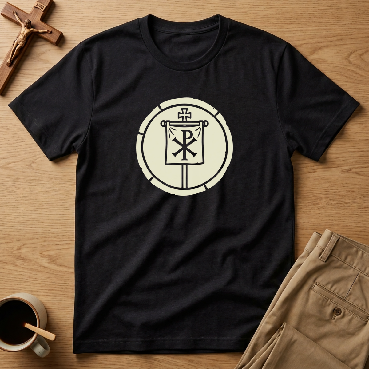 Chi-Rho Victory Medallion Catholic T-Shirt
