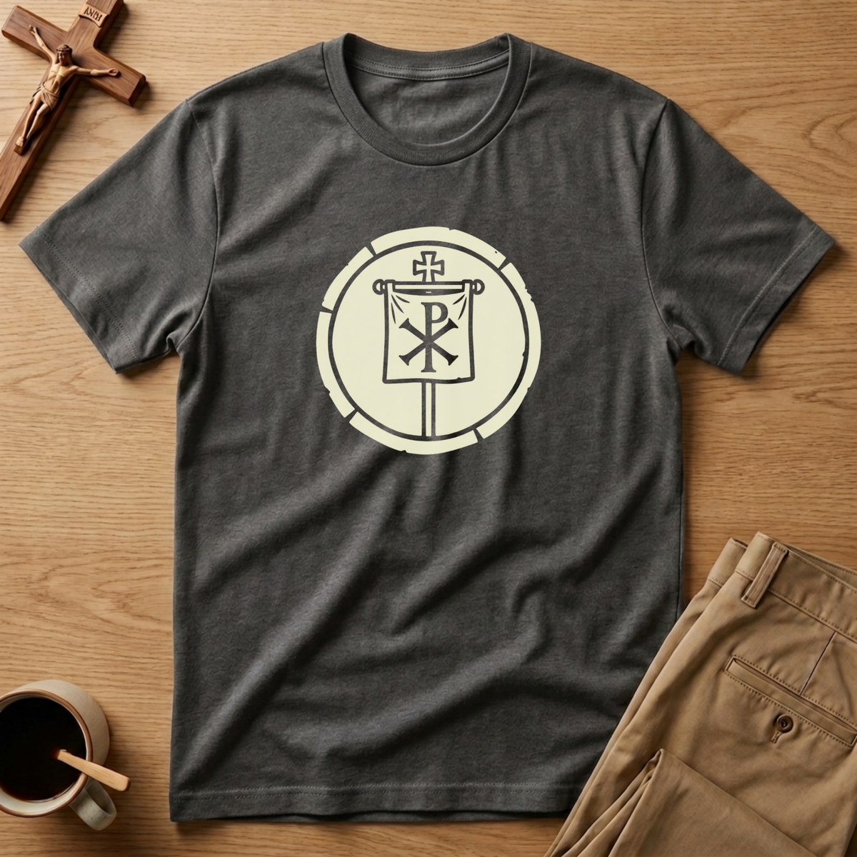 Chi-Rho Victory Medallion Catholic T-Shirt