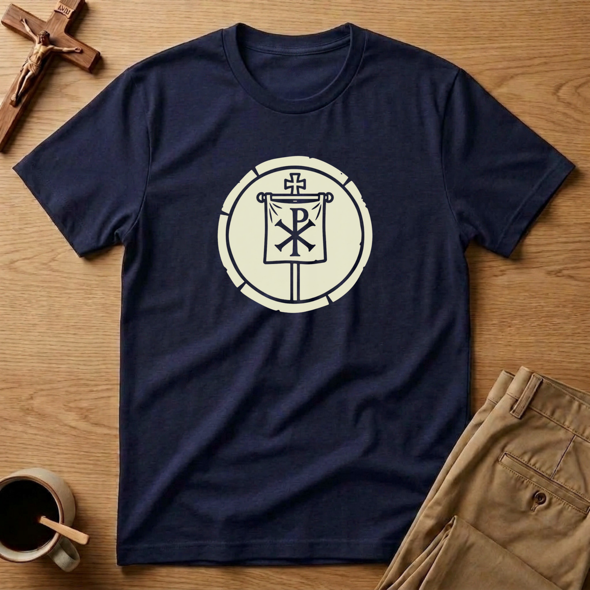Chi-Rho Victory Medallion Catholic T-Shirt