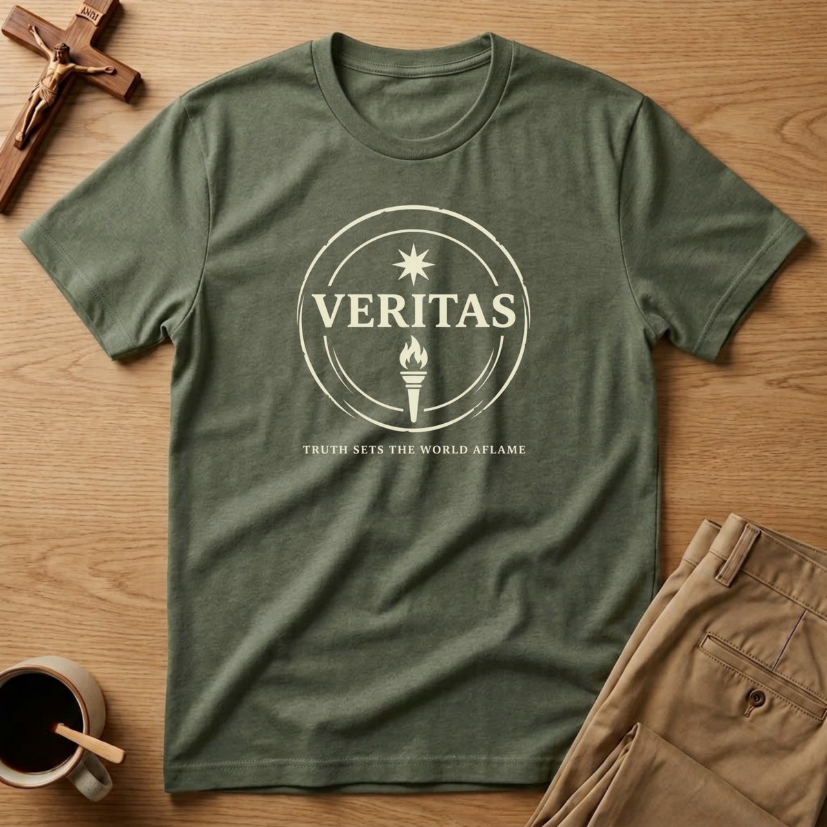 Veritas Truth Sets the World Aflame Catholic T-Shirt