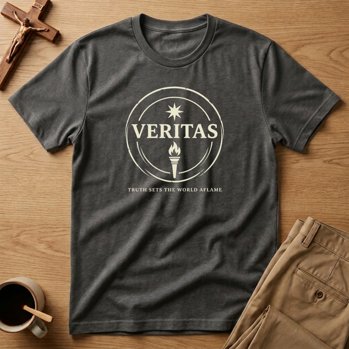 Veritas Truth Sets the World Aflame Catholic T-Shirt