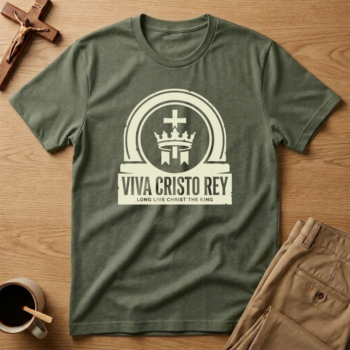 Viva Cristo Rey Christ the King Crown Catholic T-Shirt