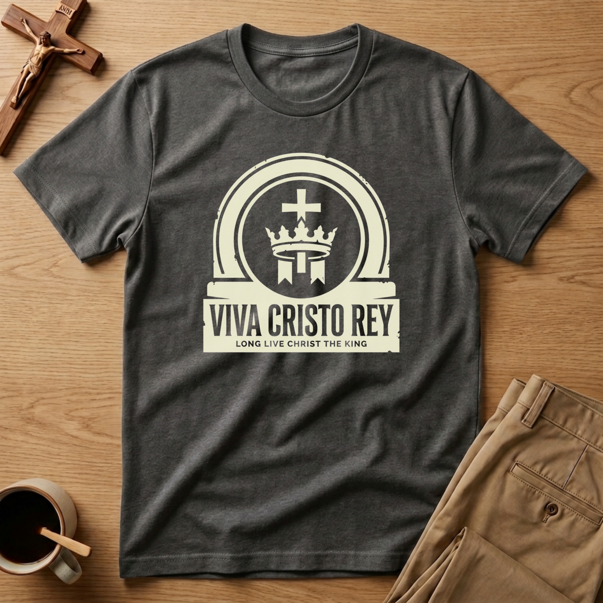 Viva Cristo Rey Christ the King Crown Catholic T-Shirt