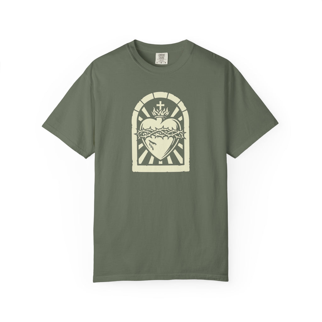 Sacred Heart of Jesus Woodcut Catholic T-Shirt